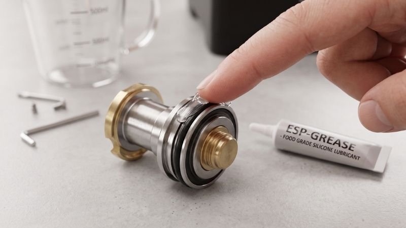 How to lubricate espresso machine brew unit by applying food grade silicone grease to the black rubber O-ring